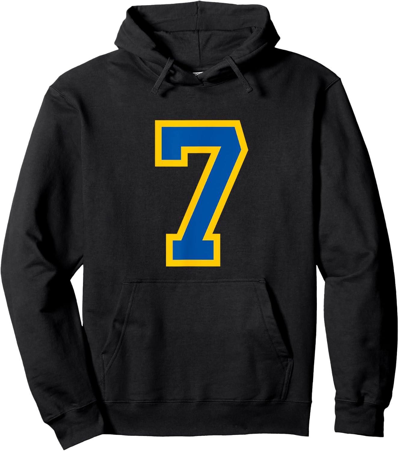 Number #7 Sport Blue Yellow Varsity Number Hoodie - Hoodie | Black