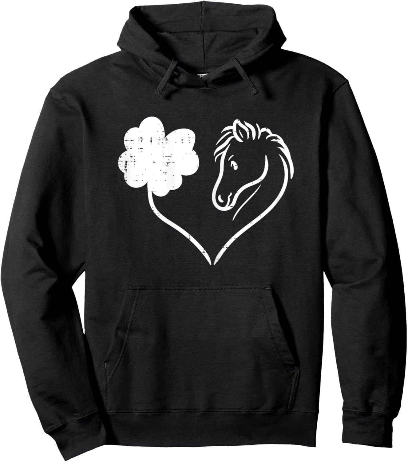 Shamrock Heart Horse Clover St Patricks Day Women Girls Gift Hoodie - Hoodie | Black