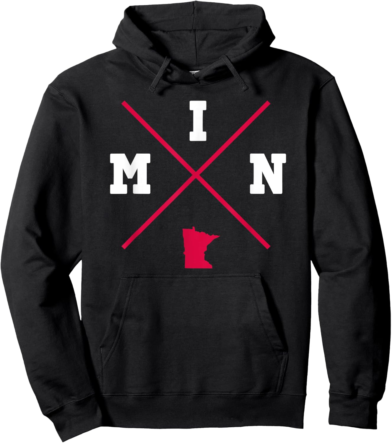 Classic MIN Minnesota Red Vintage State Outline Hoodie - Hoodie | Black