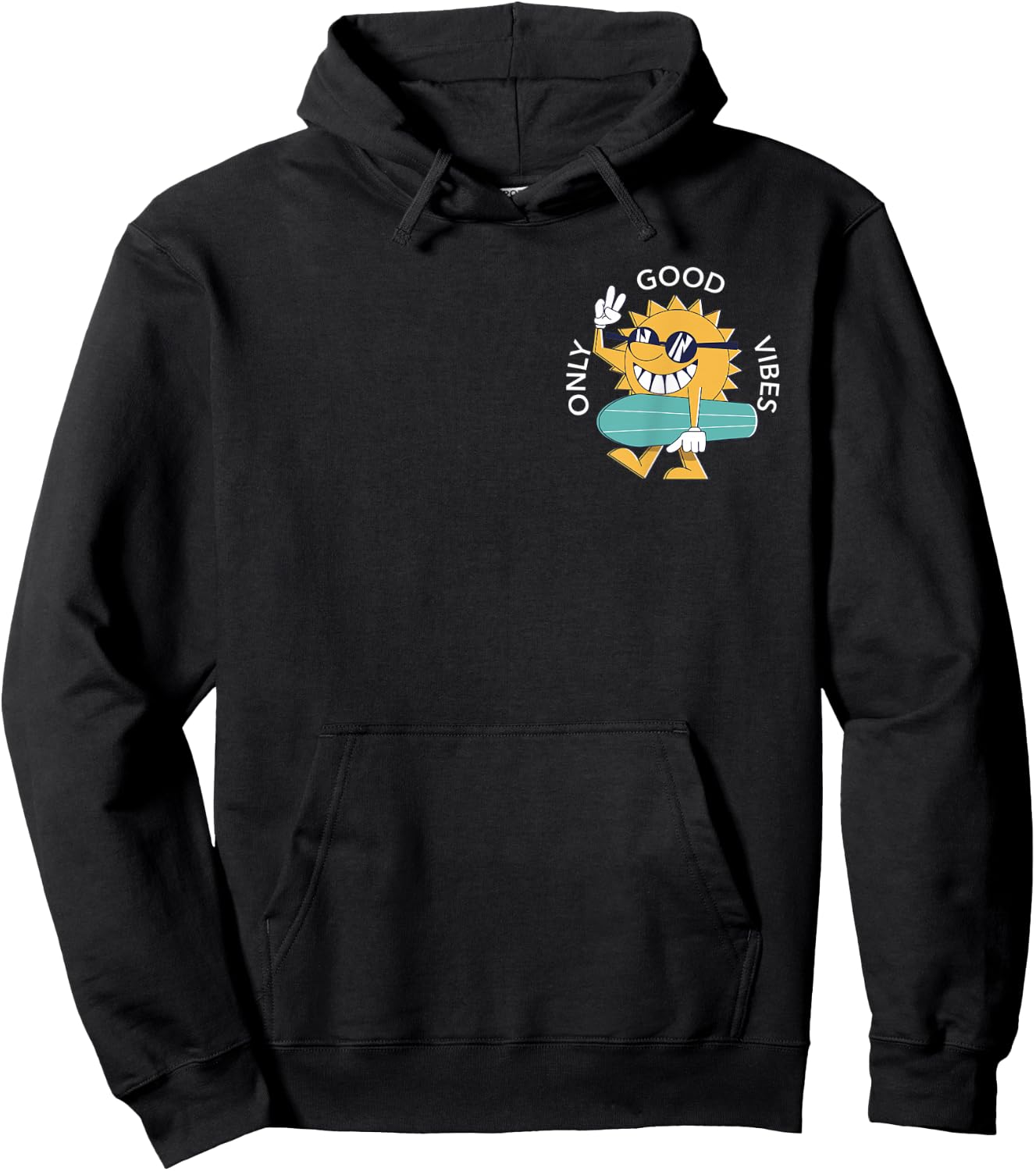 Surfing Sun Good Vibes Only Pocket Graphic Surfer Boys Girls Hoodie - Hoodie | Black