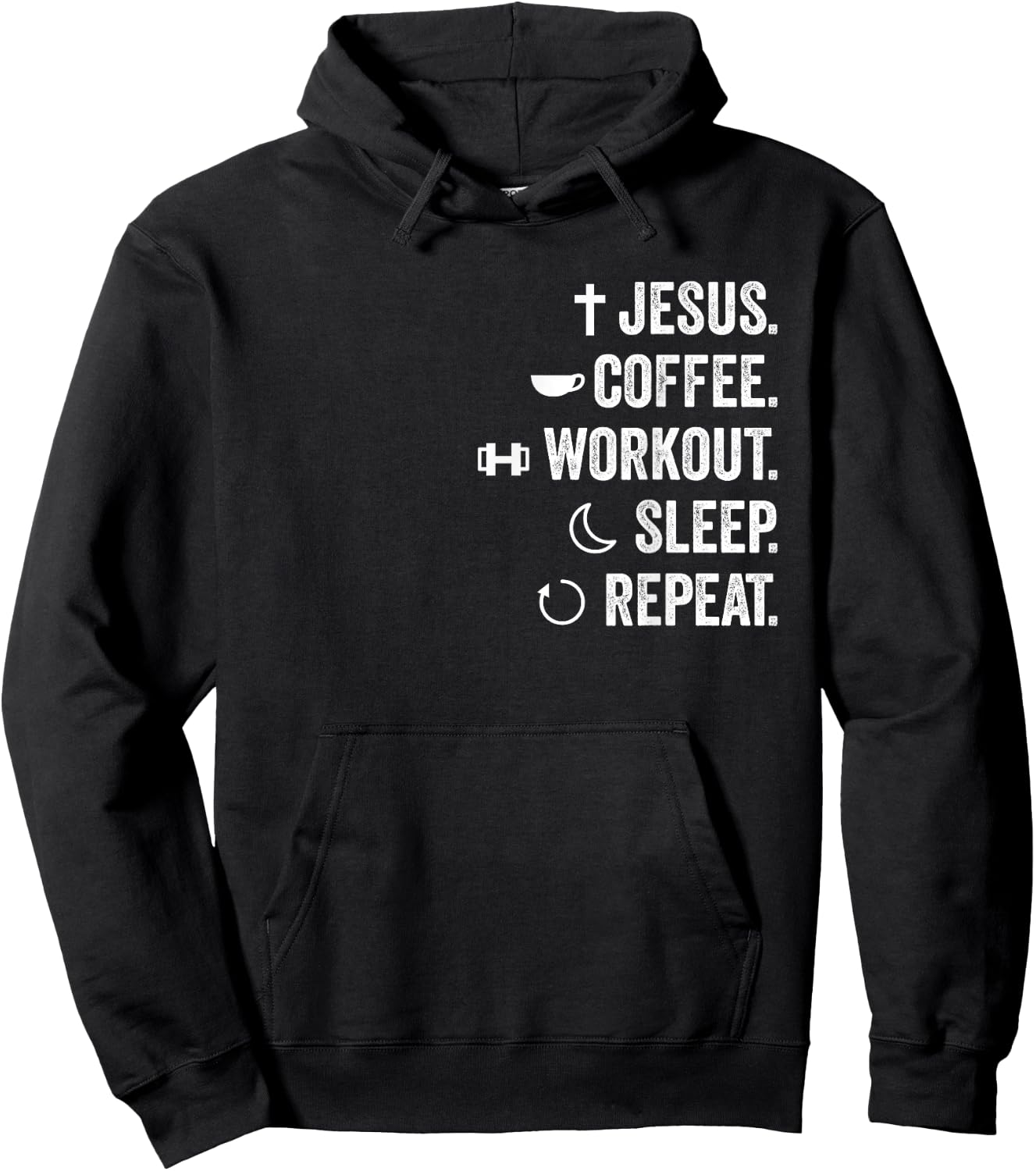 Christian Funny Jesus Coffee Workout Sleep Repeat Believer Hoodie - Hoodie | Black