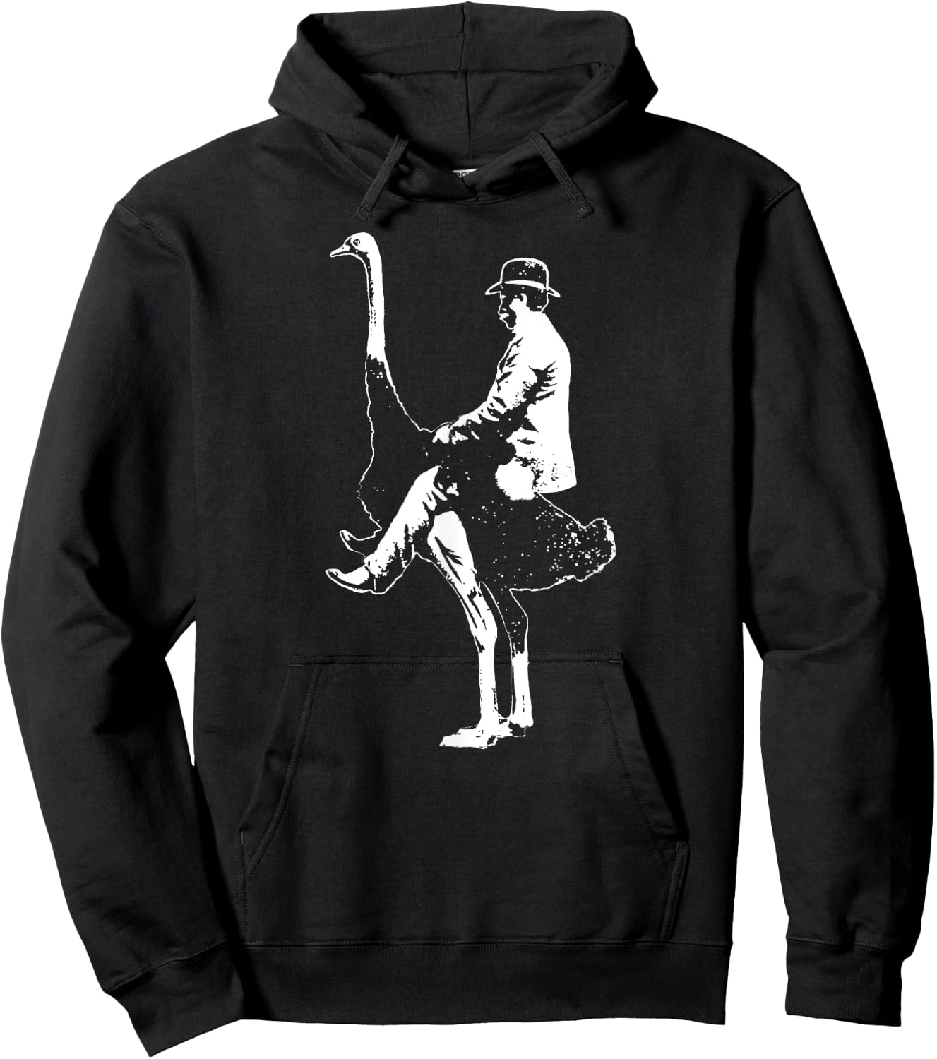 Man Riding Ostrich Funny Random Ironic Music Festival Retro Hoodie - Hoodie | Black
