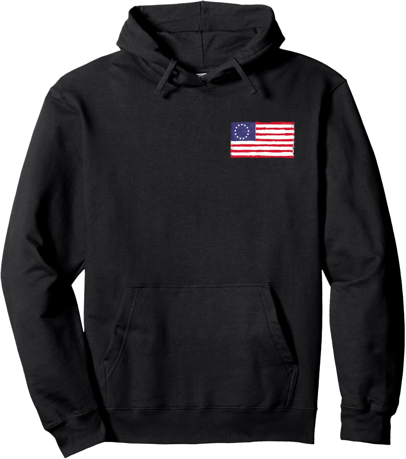 Distressed Betsy Ross American Flag No Pocket Heart 1776 Men Hoodie - Hoodie | Black