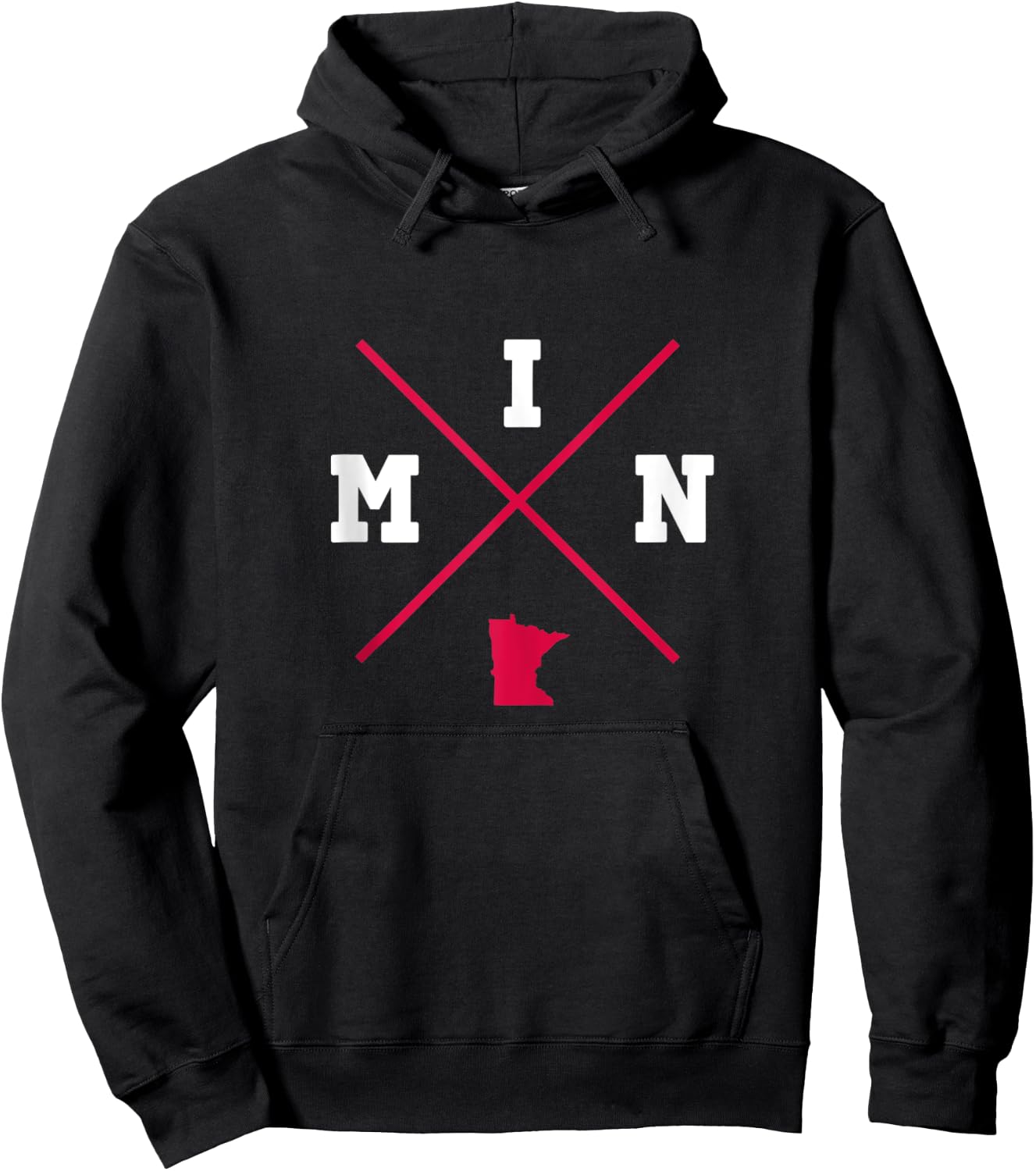 Classic MIN Minnesota Red Vintage State Outline Hoodie - Hoodie | Black