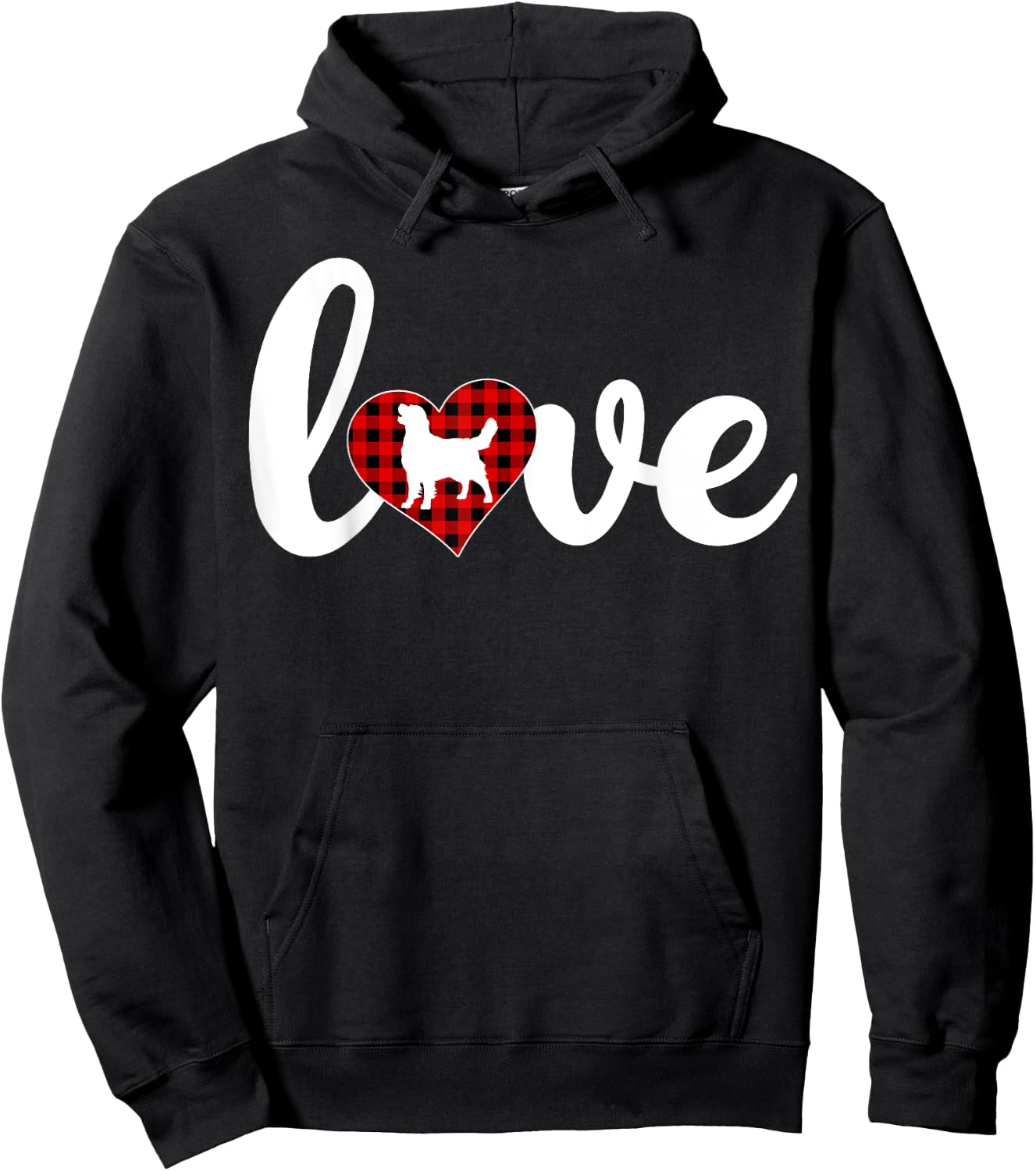 Funny Buffalo Plaid Love Golden Retriever Dog Valentines Day Women Girls Kids Hoodie - Hoodie | Black