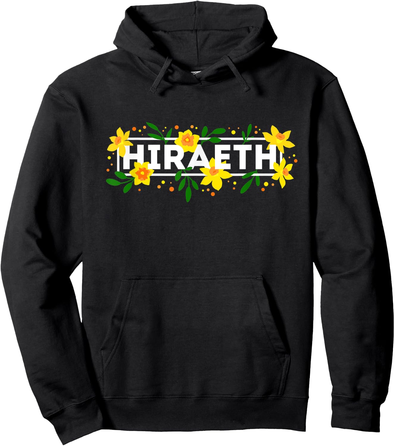 Hiraeth Floral Daffodils - St David's, Easter, Mothers Day Hoodie - Hoodie | Black