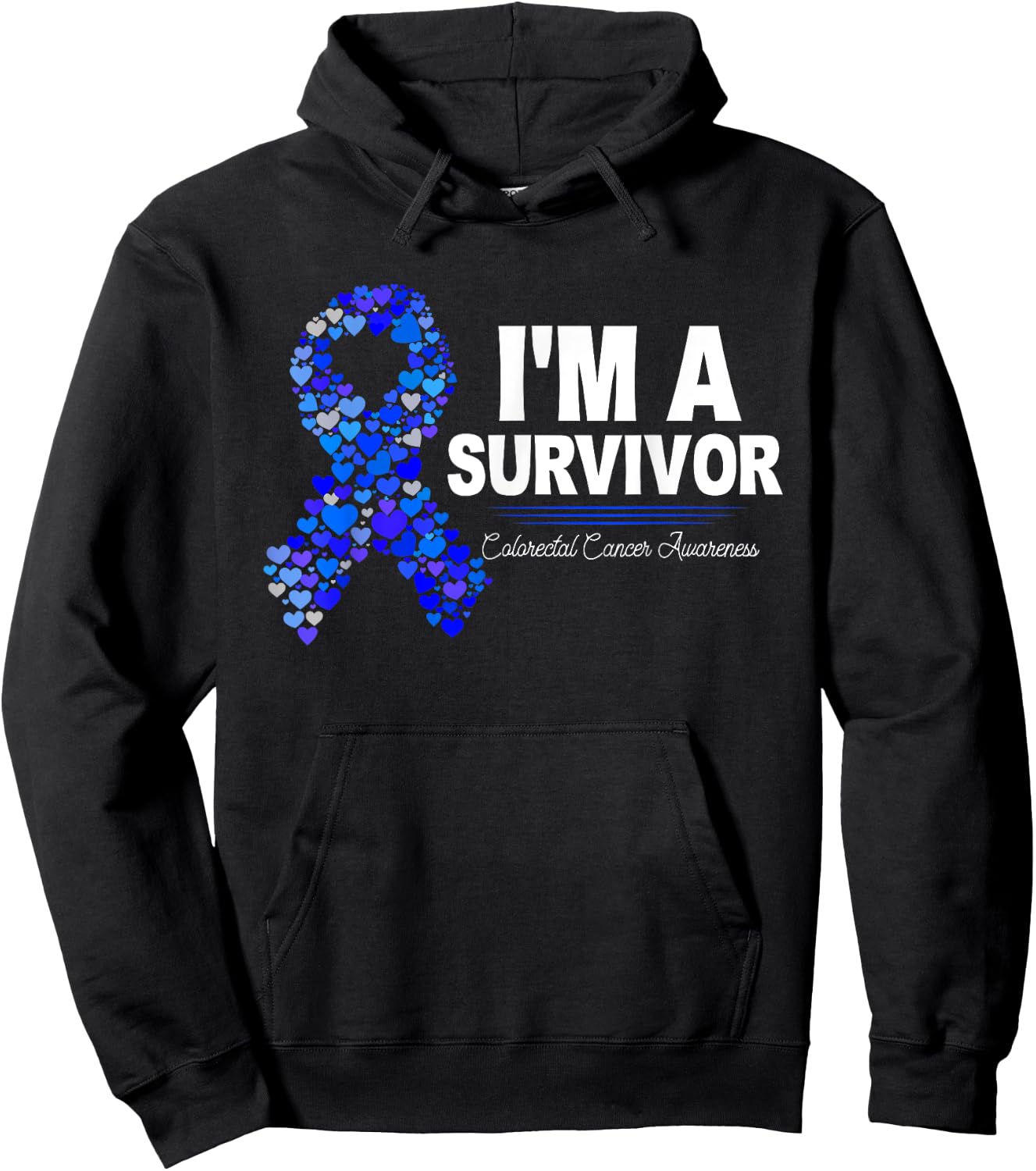 Dark Blue Ribbon Cancer Survivor Colorectal Cancer Awareness Hoodie - Hoodie | Black