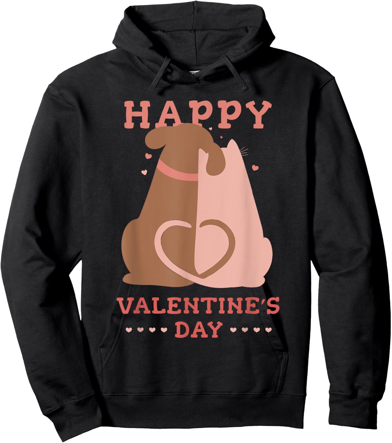 Cute Cat and Dog Love Valentine's Day Girls Women Hoodie - Hoodie | Black