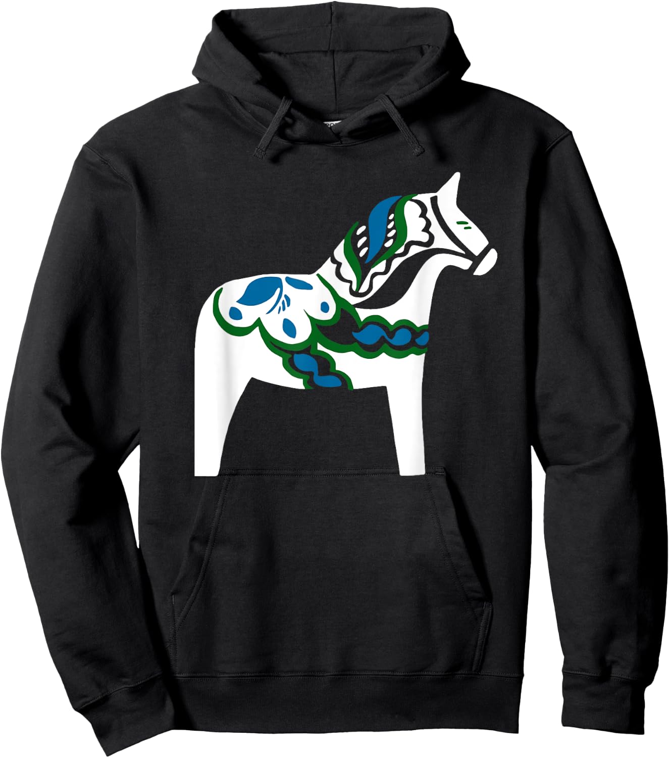 Swedish Dala Horse Sweden White Dalecarlian Horse Design Hoodie - Hoodie | Black