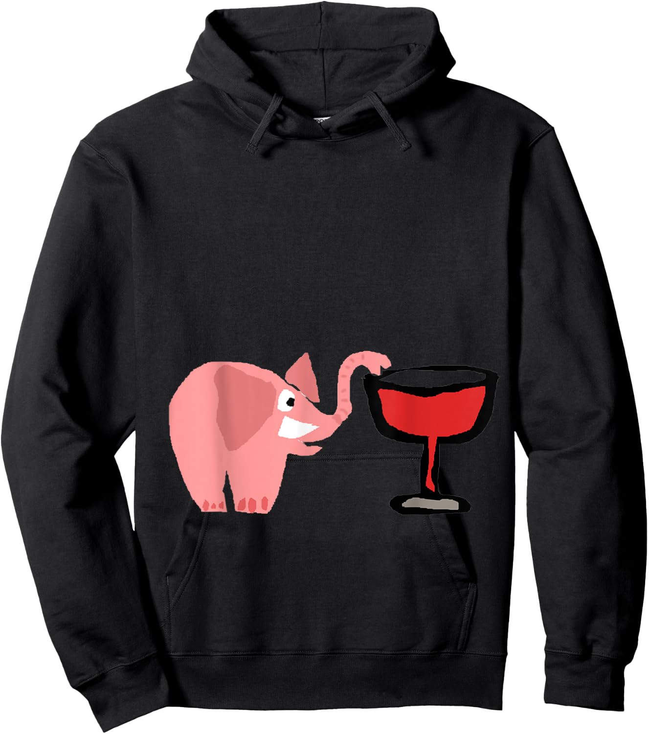 Smilenowtees Funny Pink Elephant Drinking Wine Hoodie - Hoodie | Black