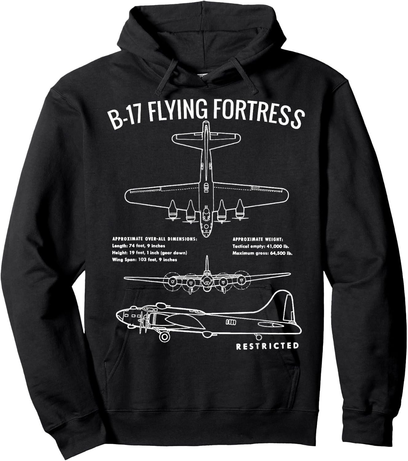 World War 2 B-17 Bomber WW2 Warplane-B17 Flying Fortress Hoodie - Hoodie | Black