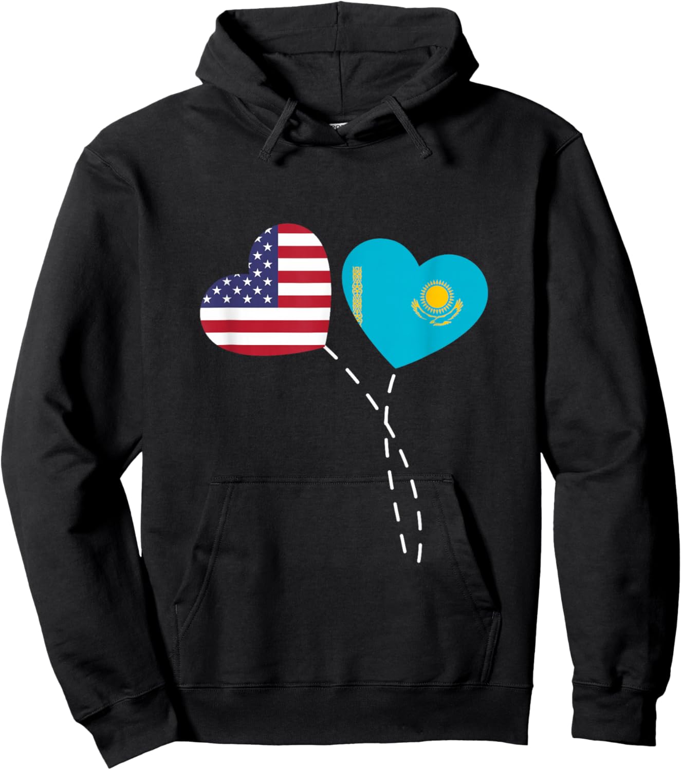 Loving USA Kazakhstan Flag Heart Kazakh Americans Love Hoodie - Hoodie | Black