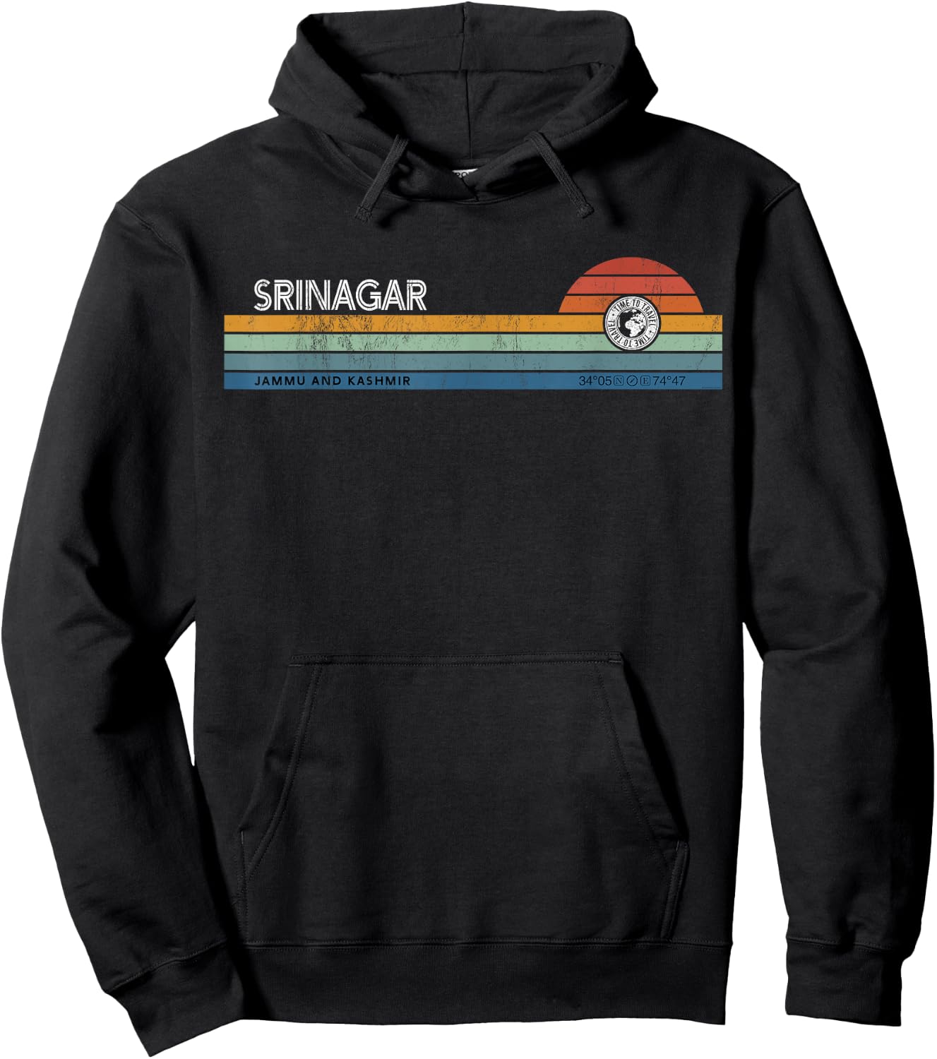 Srinagar Jammu And Kashmir India Retro Sunset Rainbow Synth Hoodie - Hoodie | Black