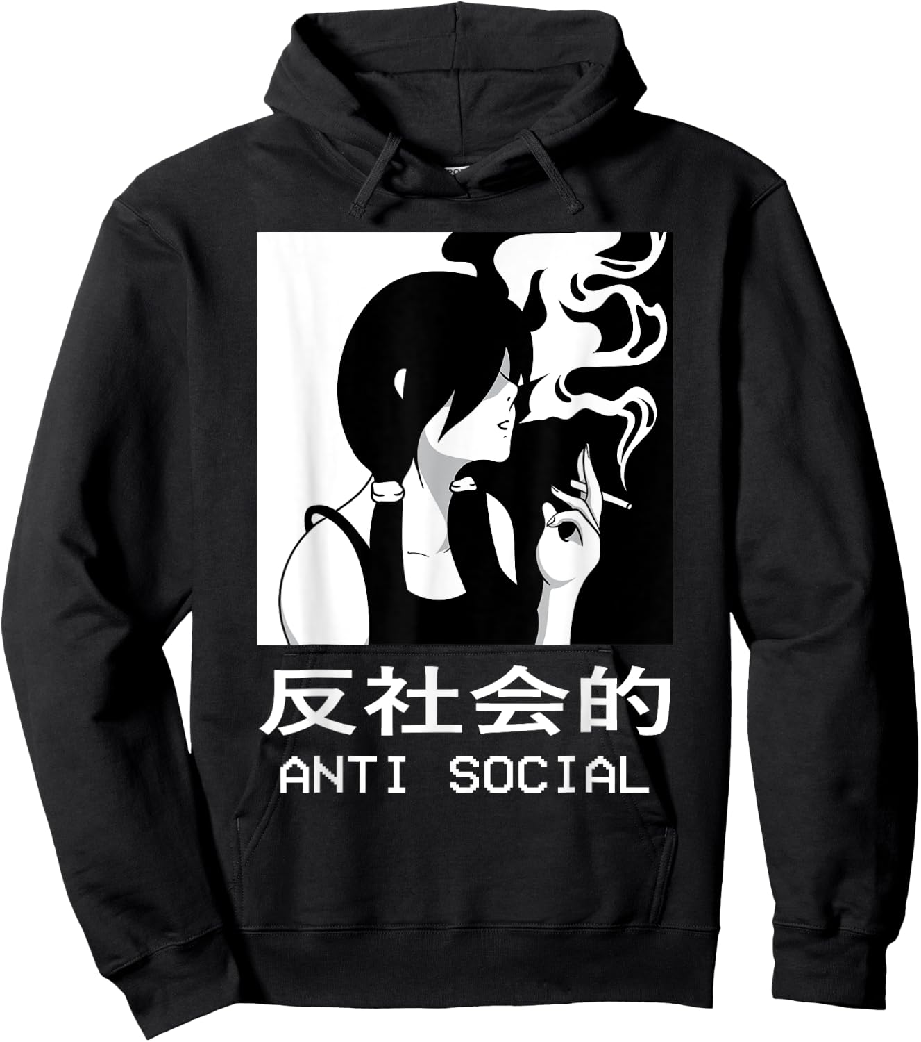 Aesthetic Sad Antisocial Anime Girl Japanese Emo Goth Hoodie - Hoodie | Black