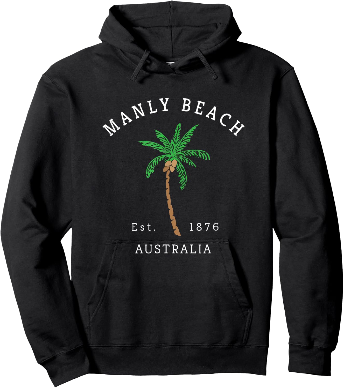 Manly Beach Australia Colorful Palm Tree Retro Novelty Art Hoodie - Hoodie | Black