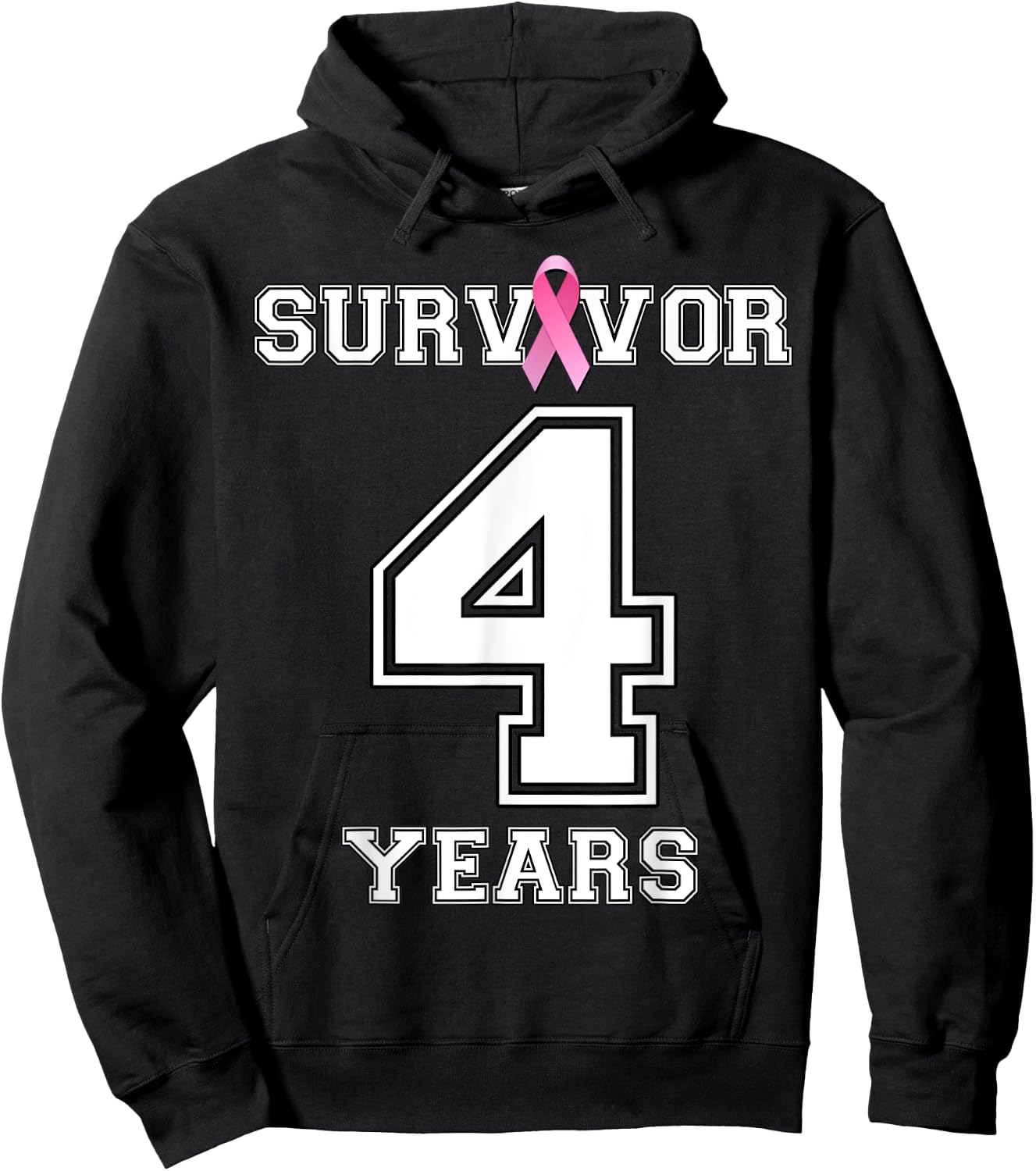 4 Years Breast Cancer Survivor Gifts Pink Ribbon Hoodie - Hoodie | Black