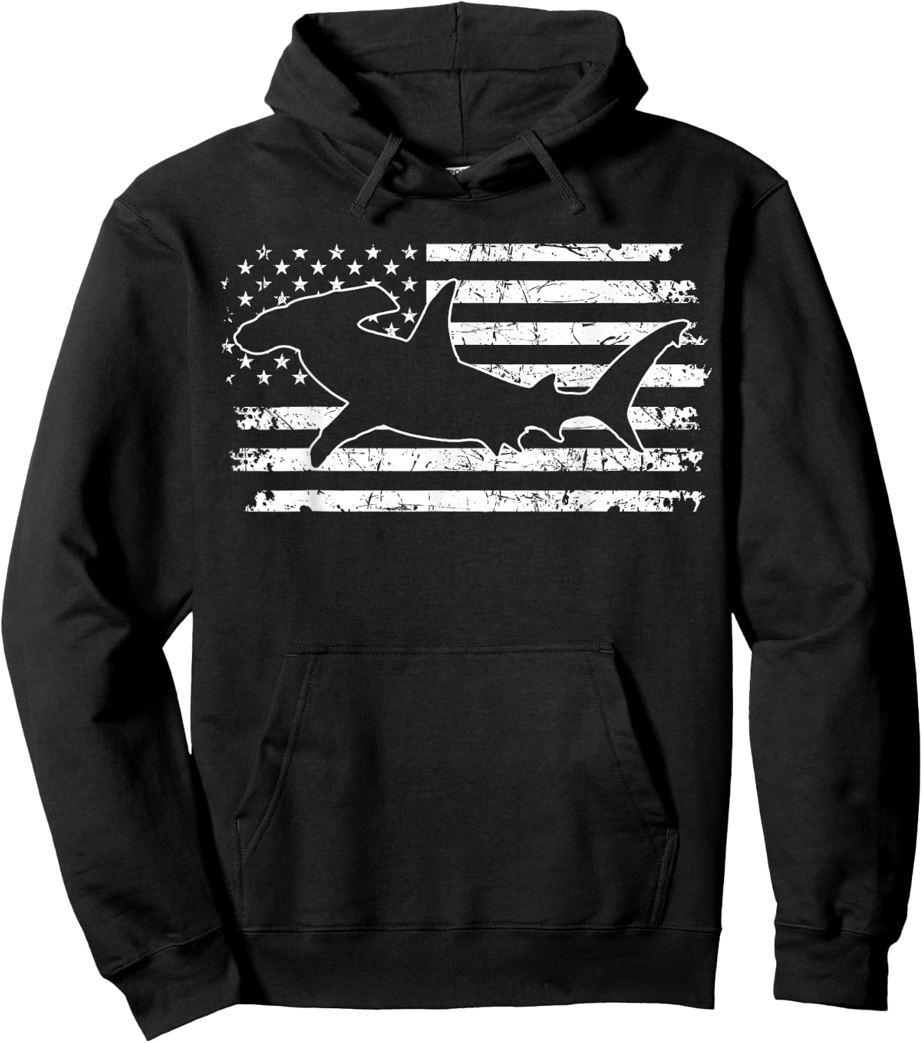 Hammerhead Shark US Flag Independence Day Hoodie - Hoodie | Black