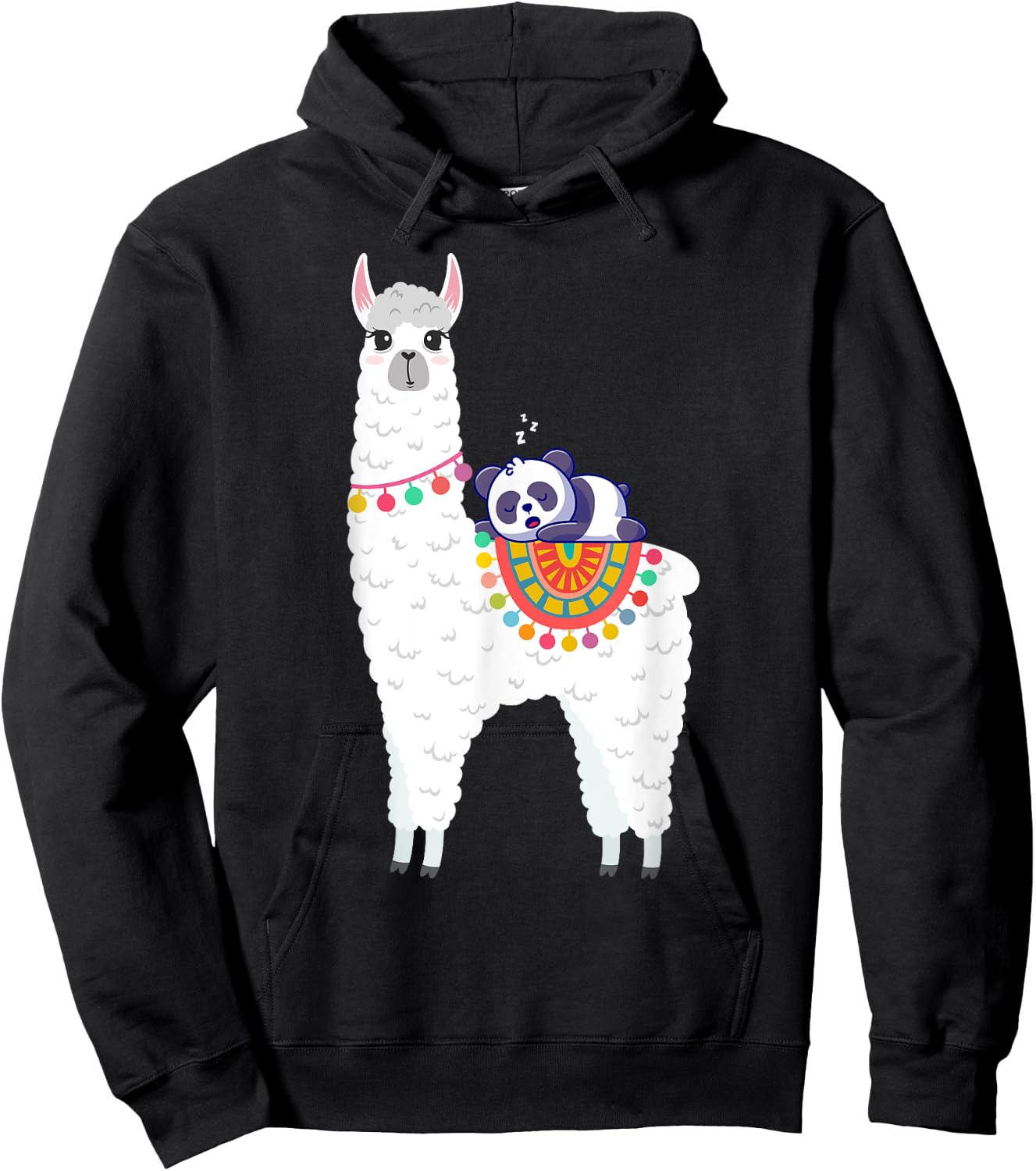 Llama & Panda Sleeping Shirt, Pajama Nightwear Nightgown Hoodie - Hoodie | Black