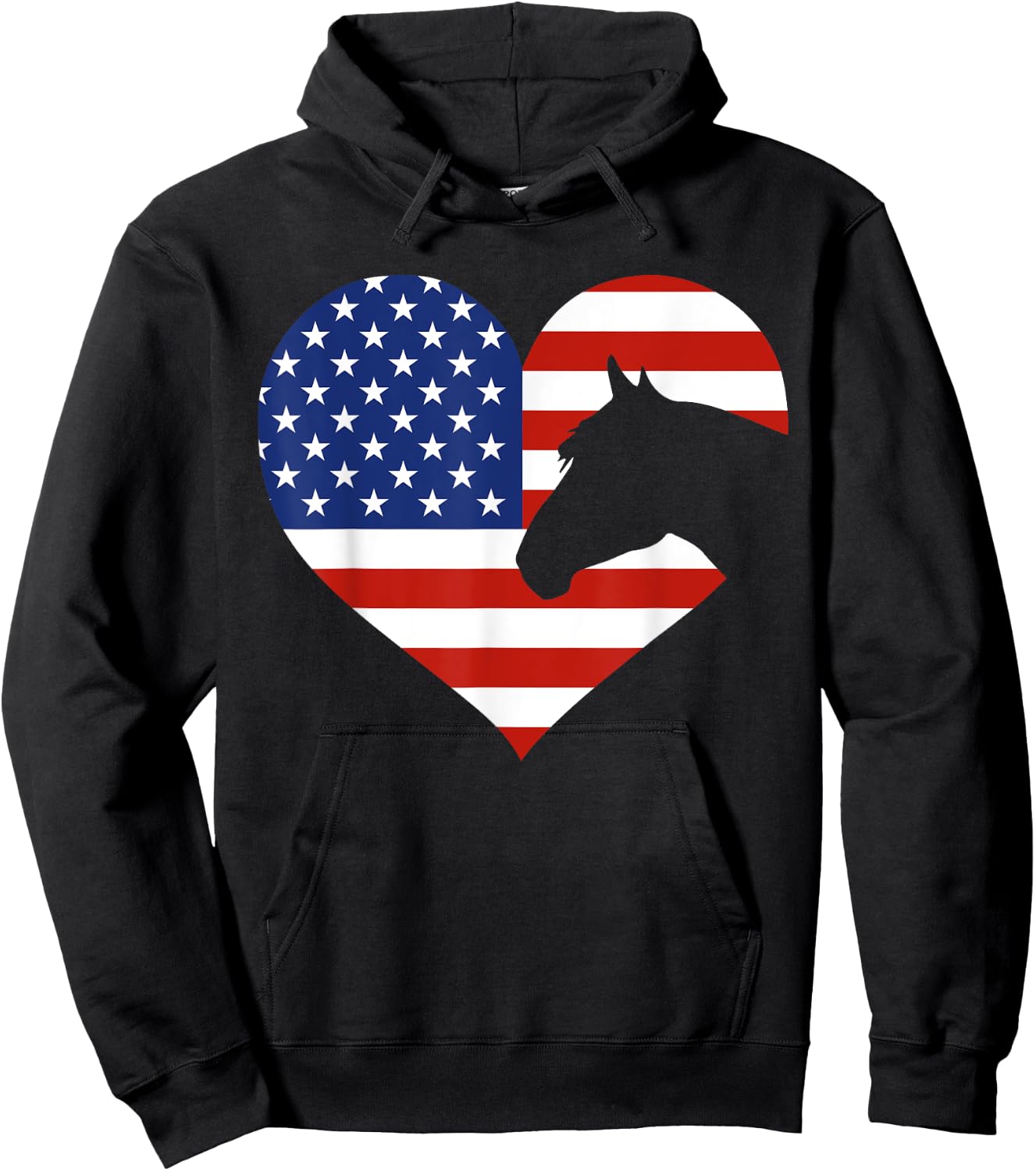 Patriotic Horse Lover 4th Of July Cool Heart American Flag Hoodie - Hoodie | Black