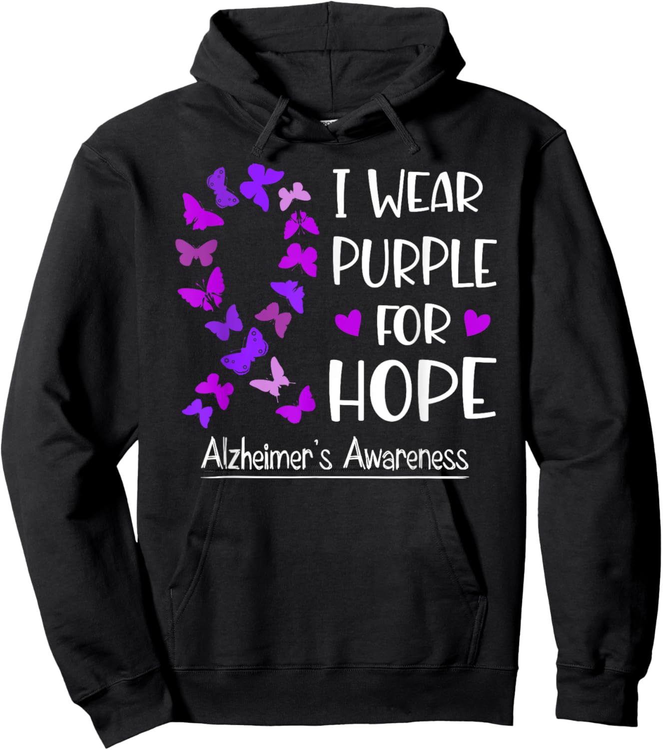 Alzheimer's Awareness Ribbon Butterfly Purple For Hope Hoodie - Hoodie | Black