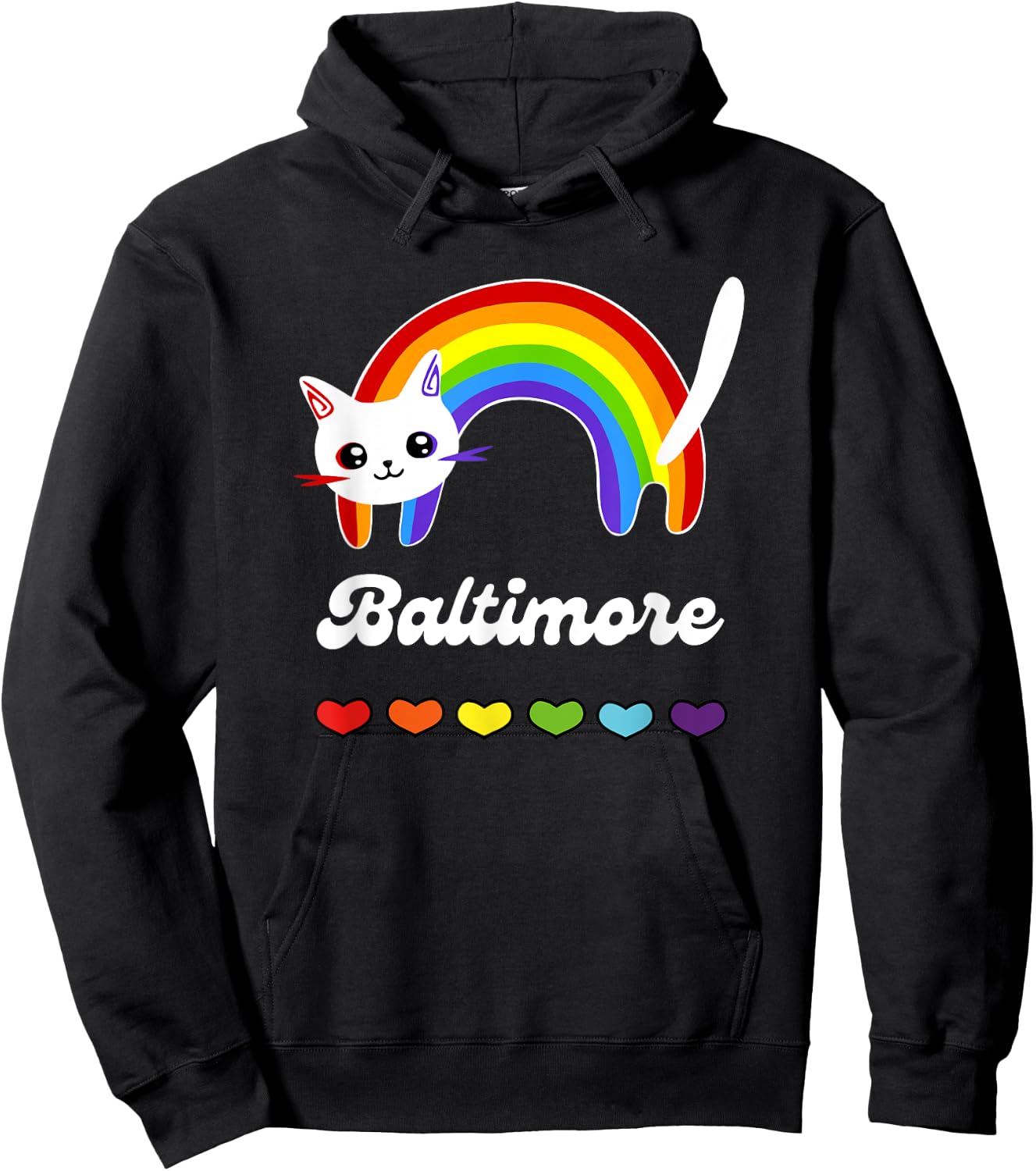 Baltimore Gay Pride LGTBQ LGTB Rainbow Ally Cat Men Women Hoodie - Hoodie | Black