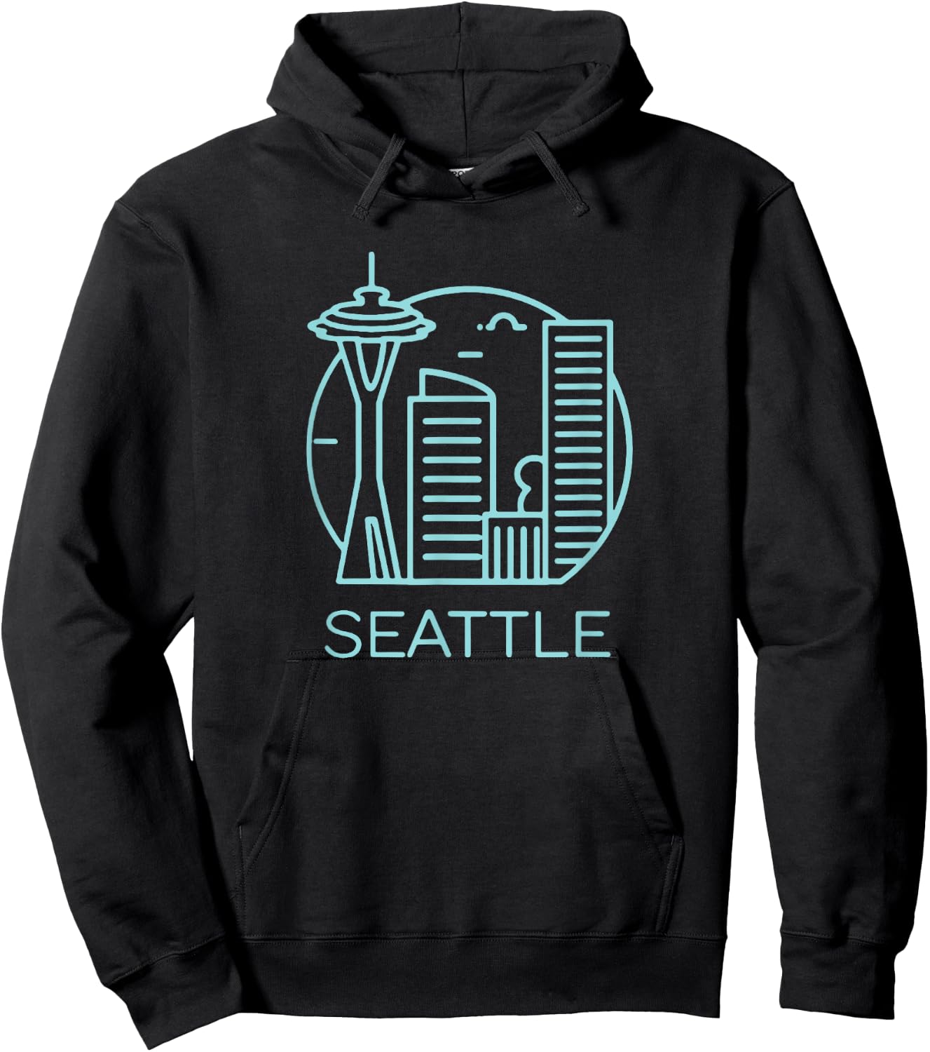 Simple Seattle Downtown Cityscape Emerald Color Hoodie - Hoodie | Black