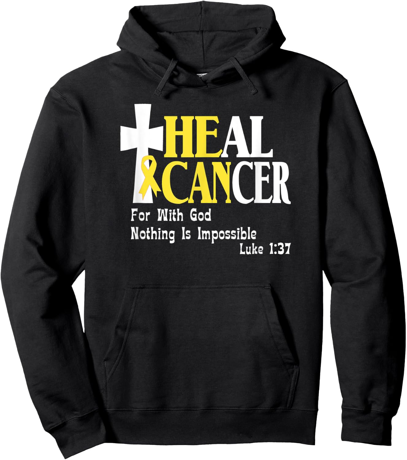 Childhood Cancer Survivors, Gold Ribbon, He Can Heal Cancer Hoodie - Hoodie | Black