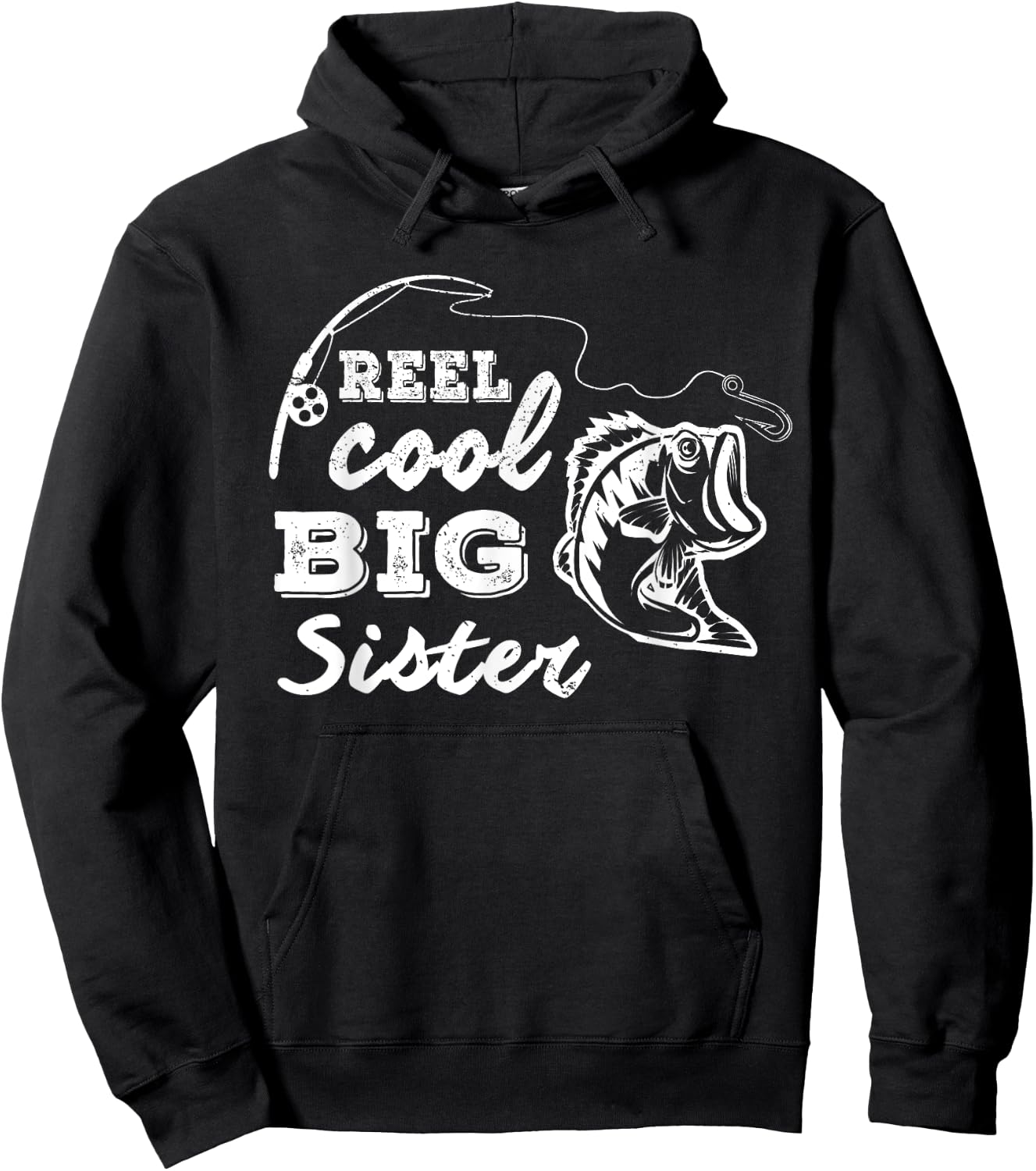 Reel Cool Big Sisters Gift Older Sister Girls Fishing Gift Hoodie - Hoodie | Black