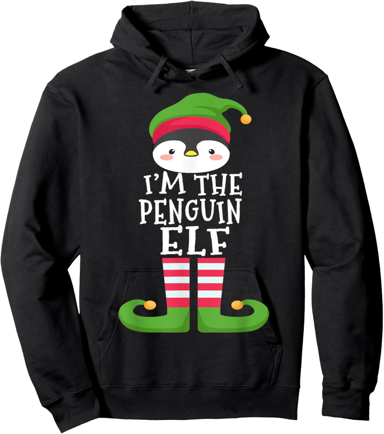 Penguin Lover's Family Matching Christmas Elf Costume Pajama Hoodie - Hoodie | Black