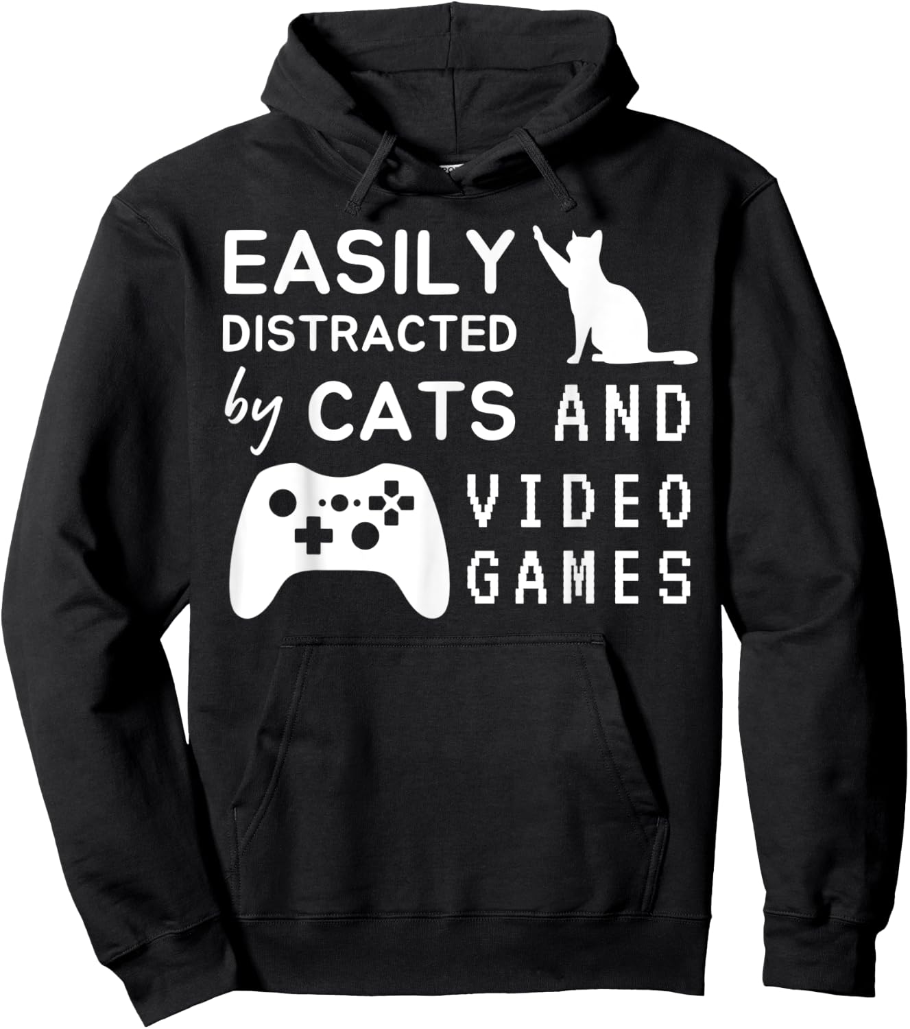 Easily distracted by cats and video games Funny cats lovers Hoodie - Hoodie | Black