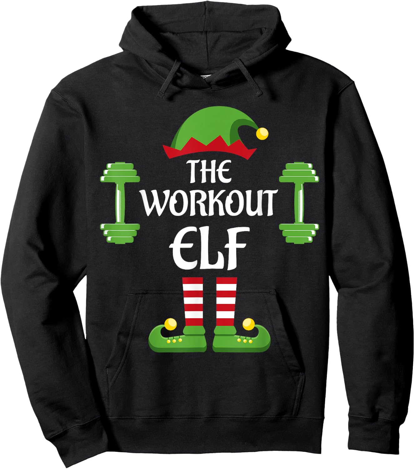 Workout Elf Family Matching Group Christmas Sporty Hoodie - Hoodie | Black