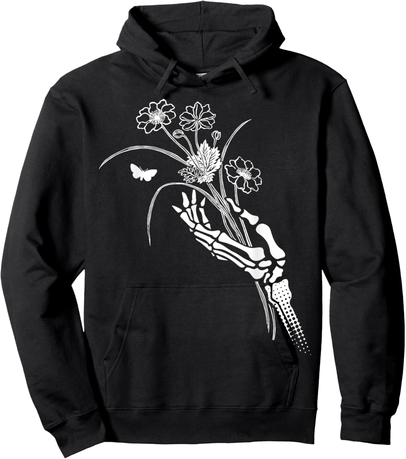 Skeleton Hand Holding Flowers Folkloric Wiccan Nature Witch Hoodie - Hoodie | Black