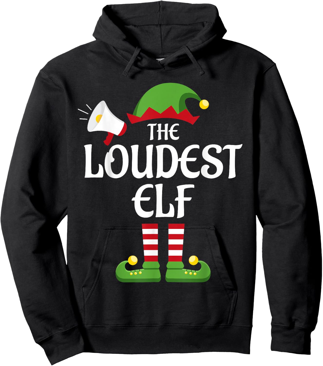 Loudest Elf Family Matching Group Christmas Hoodie - Hoodie | Black