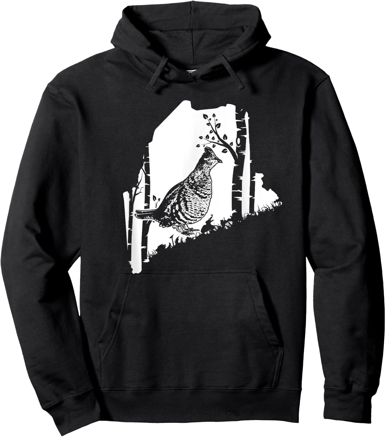 Hunting Partridge Grouse- Maine map Bird Hunter Hoodie - Hoodie | Black
