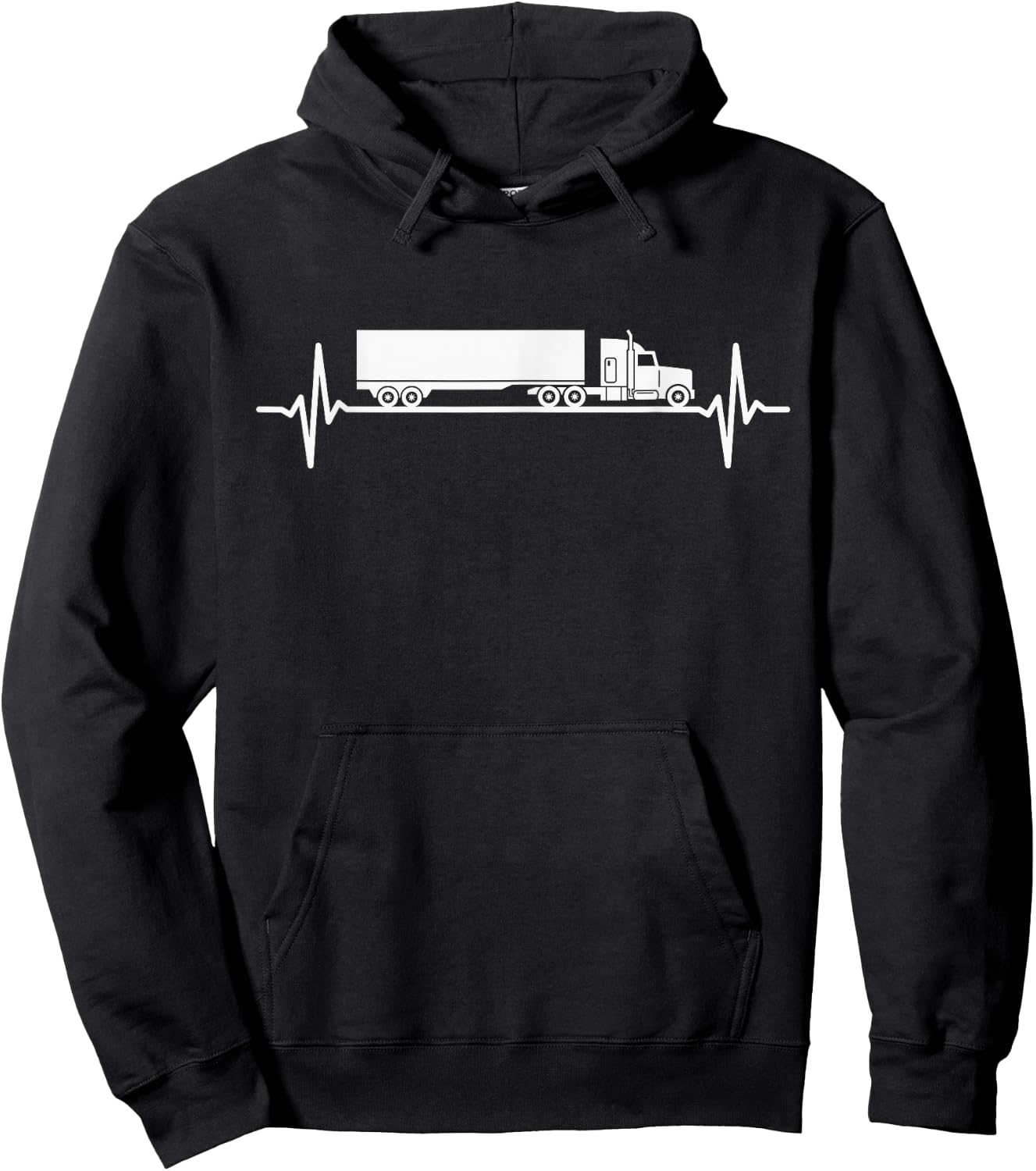 Trucker Heartbeat 18 Wheeler Truck Driver Hoodie - Hoodie | Black