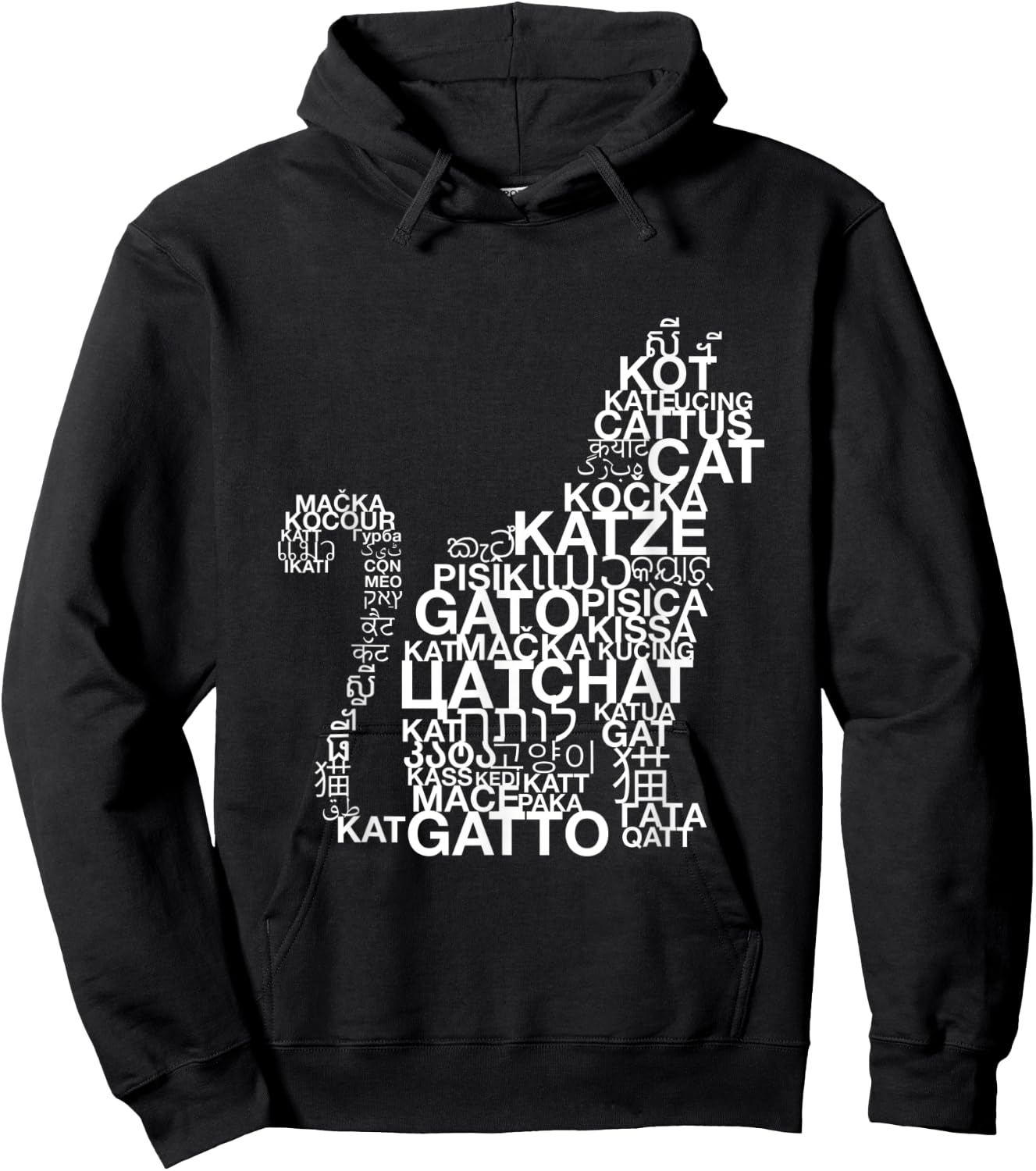 CAT | Word In All Languages | Cats love | Pet animal | Kitty Hoodie - Hoodie | Black