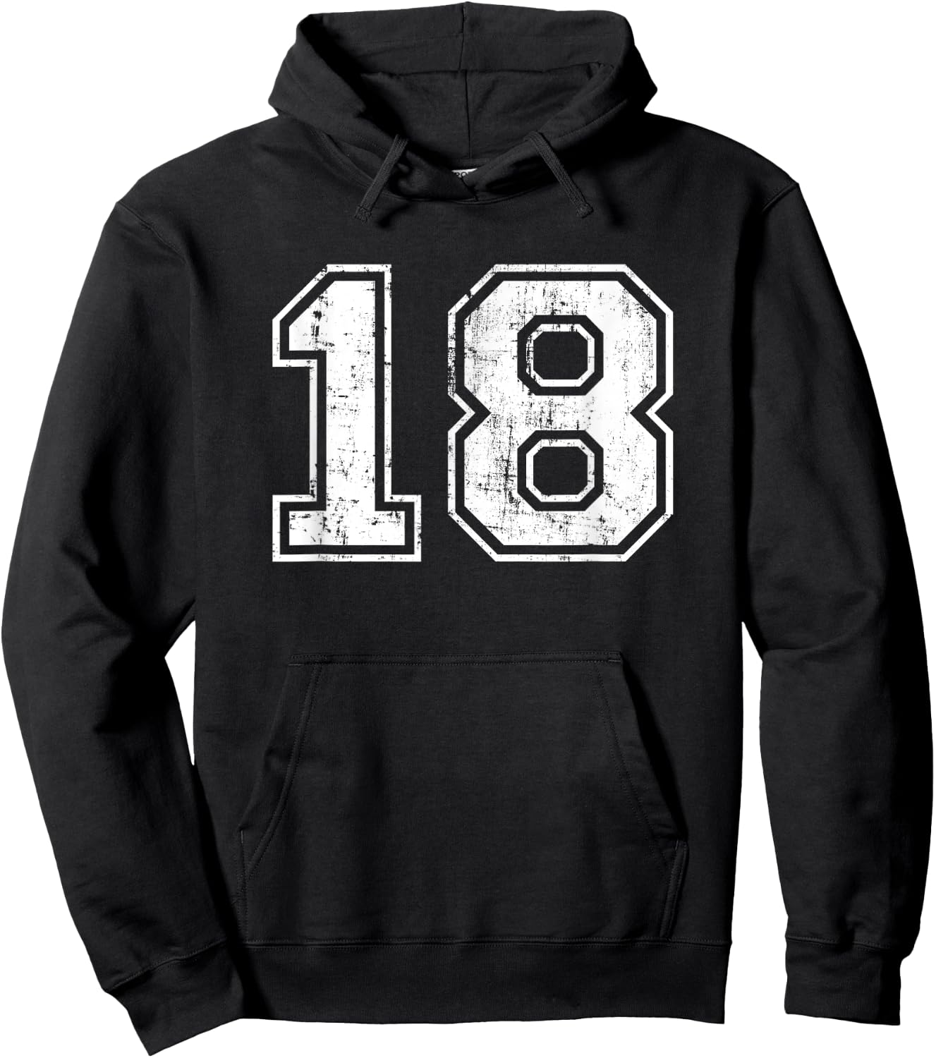 Number 18 Eighteen Distressed Vintage Sports Team Practice Hoodie - Hoodie | Black