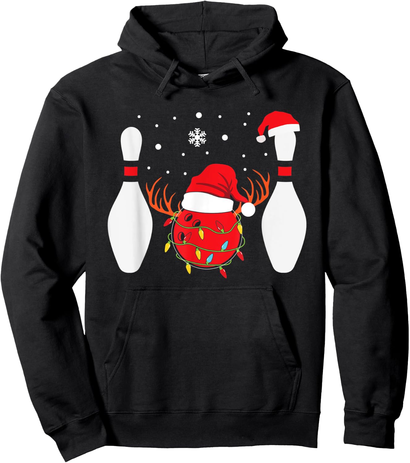 Christmas Bowling Ball Bowling Pins Santa Hat Reindeer Hoodie - Hoodie | Black