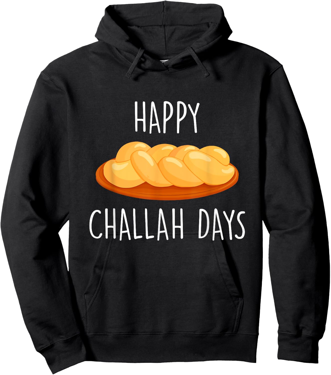 Happy Challah Days Hanukkah - Black, Small, -Adults/Kids, Cotton 60% Polyester 40%, Short Sleeve, Classic Fit, Mandarin Collar, Modern, Celebration, Christmas, All-Ages, Casual Hoodie - Hoodie | Black