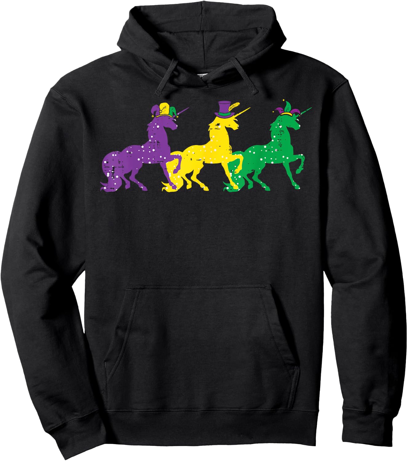 Purple Yellow Green Unicorns Mardi Gras Women Girls Kids Hoodie - Hoodie | Black