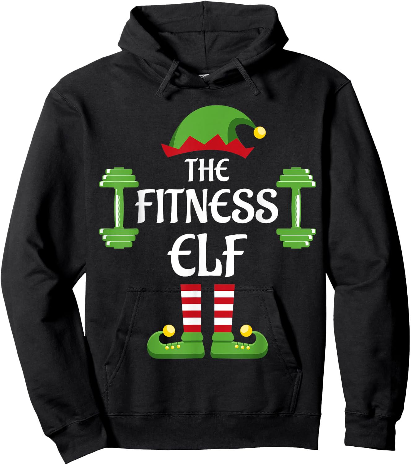 Fitness Elf Family Matching Group Christmas Sporty Hoodie - Hoodie | Black
