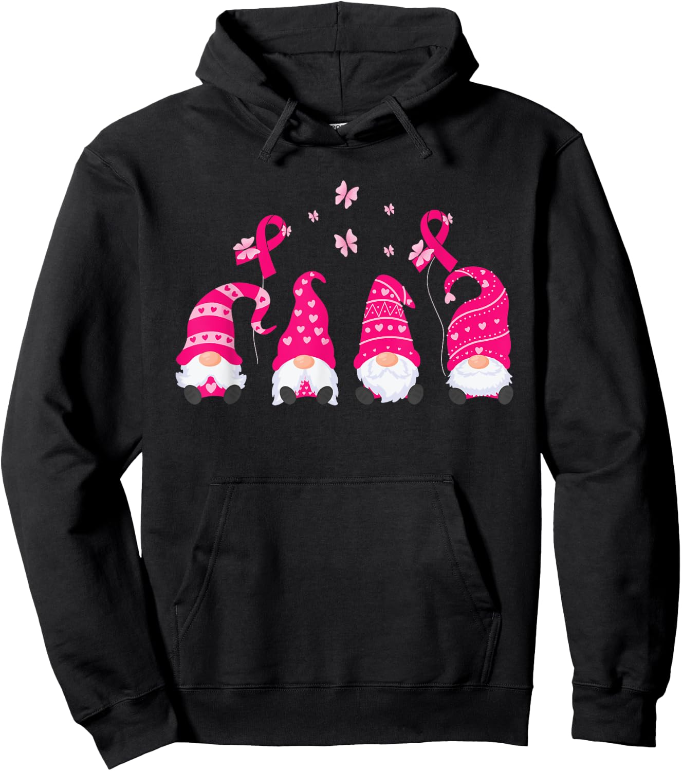 Gnome Breast Cancer Awareness Pink Ribbon Warrior Survivor Hoodie - Hoodie | Black