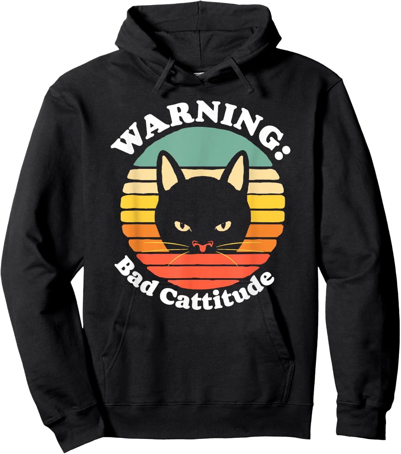 Warning Bad Cattitude Funny Annoyed Cat Sunset Retro Vintage Hoodie - Hoodie | Black