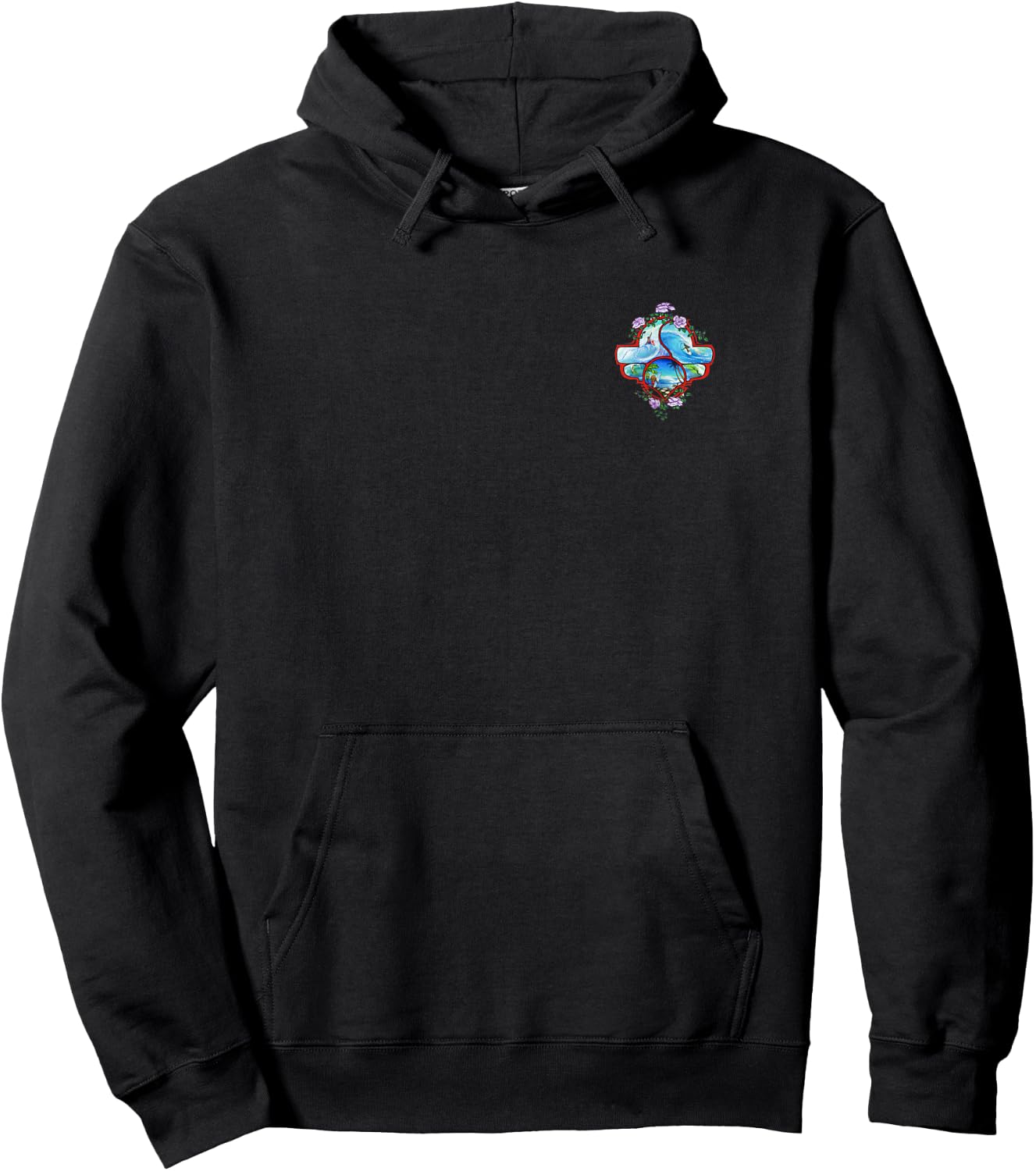 Surfing Front & Back Print Vintage Retro 70's Surf Art Hoodie - Hoodie | Black