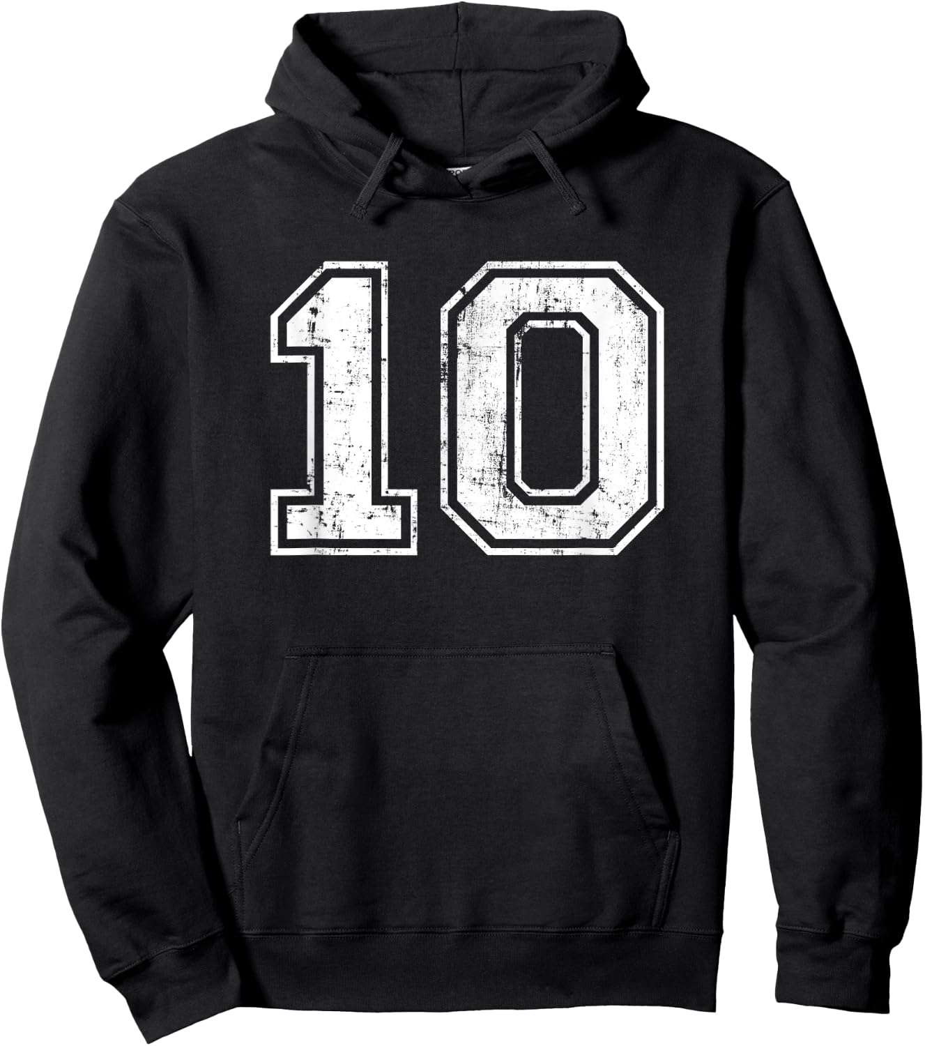 Number 10 Distressed Vintage Ten Sports Training Practice Hoodie - Hoodie | Black
