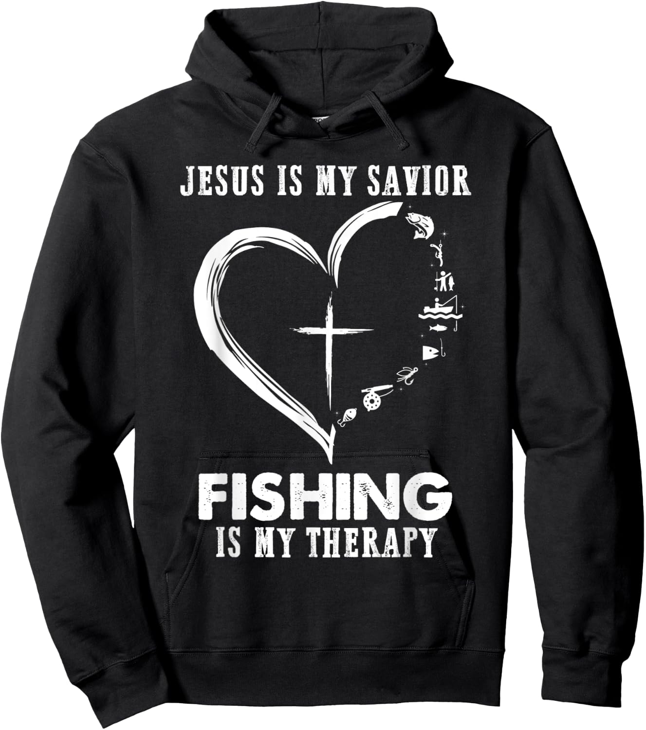 Jesus is my savior fishing is my therapy Funny Fisherman Hoodie - Hoodie | Black