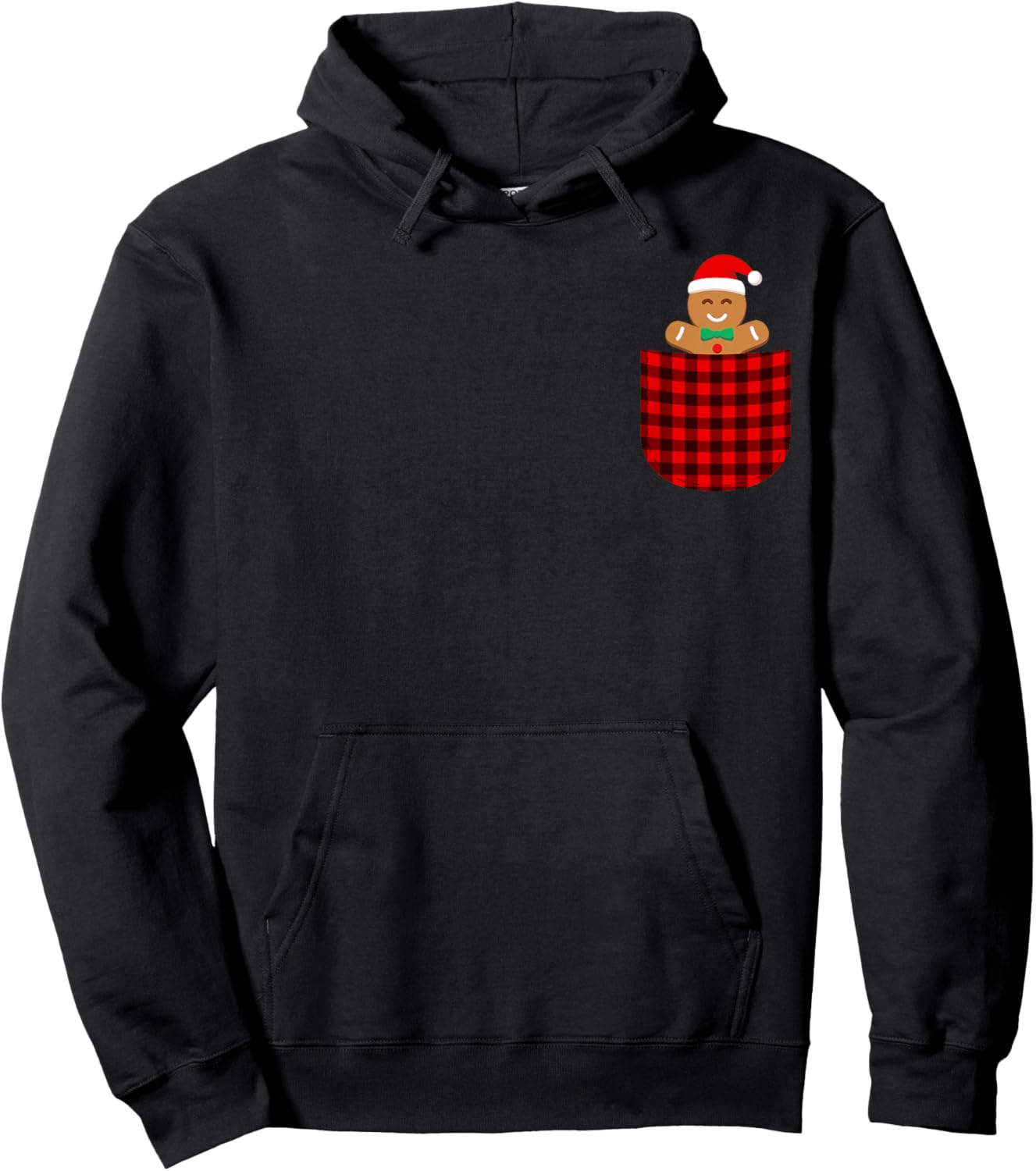 Gingerbread Cookie Buffalo Red Plaid Pocket Christmas Funny Hoodie - Hoodie | Black