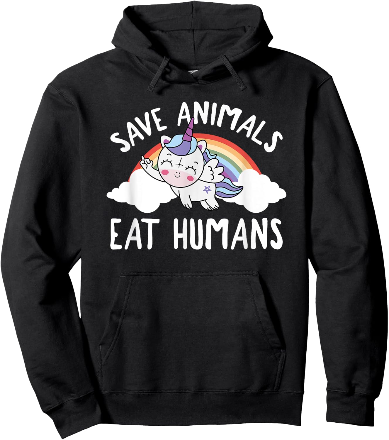 Evil Unicorn Rainbow Save Animals Eat Humans Satanic Vegan Hoodie - Hoodie | Black