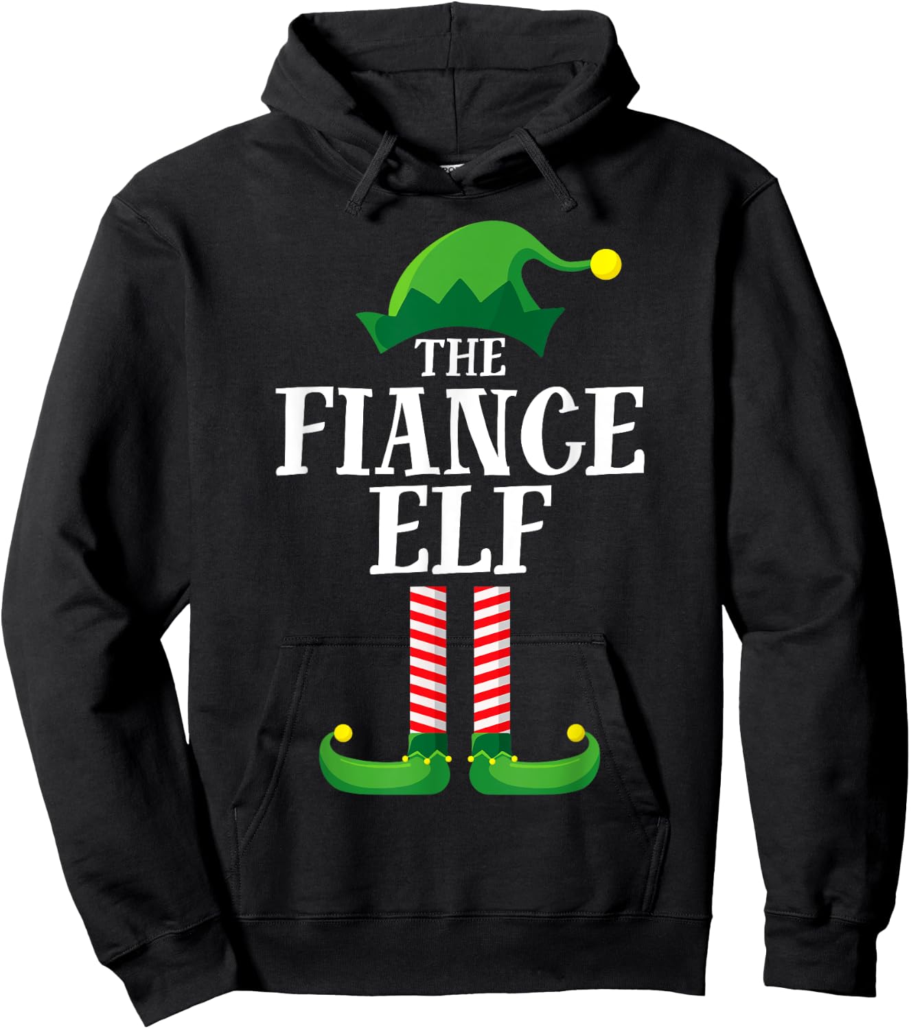 Fiance Elf Matching Family Group Christmas Party Pyjamas Hoodie - Hoodie | Black