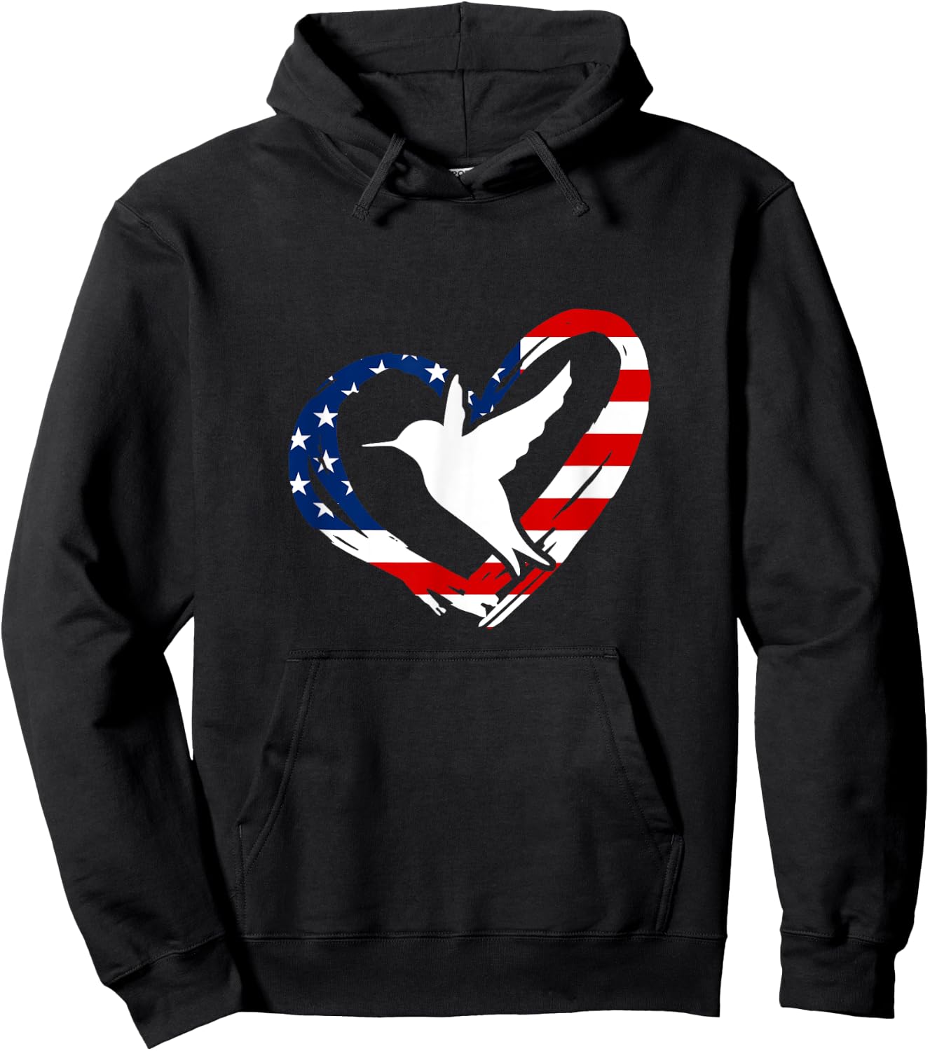 Hummingbird American Flag Heart USA 4th Of July Hoodie - Hoodie | Black